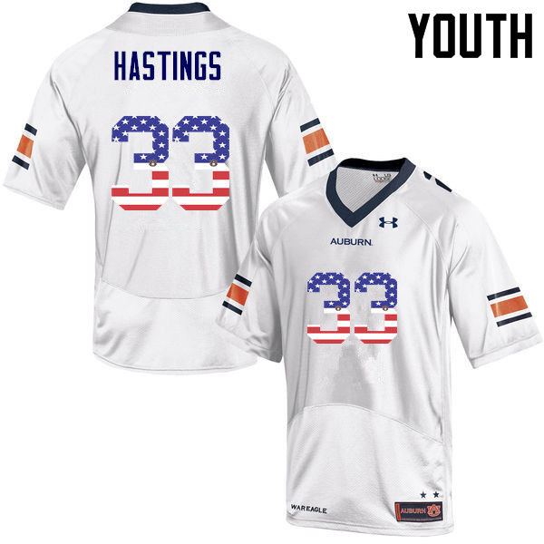 Youth #33 Will Hastings Auburn Tigers USA Flag Fashion College Football Jerseys-White